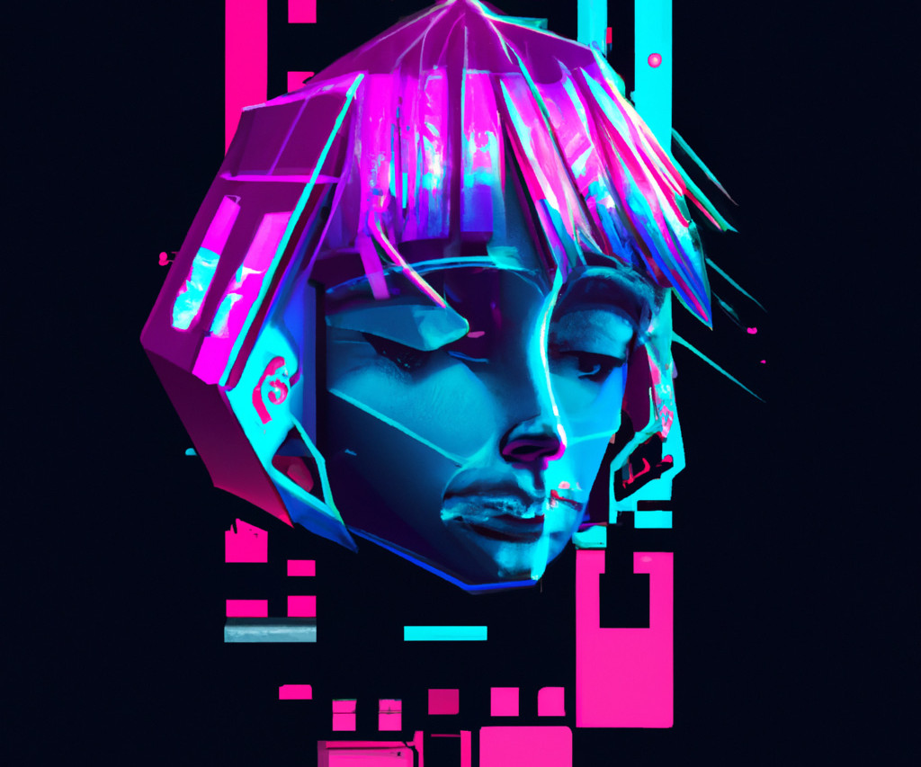 Bild eines KI generierten Kopf in Neon