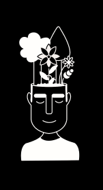 Illustration Mann, dem Bäume und Pflanzen aus dem Kopf wachsen