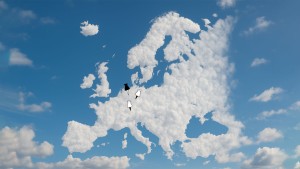 Europa Karte aus Wolken im Himmel mit Pins im Bereich Deutschland