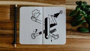 Notizbuch mit KI-Taschenmesser