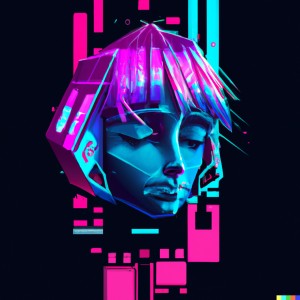 Bild eines KI generierten Kopf in Neon