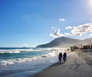 Brazil beach with people and waves
