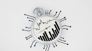 Stopp Uhr mit Graphen auf der Anzeige und CPU Strängen die aus ihr heruaskommen